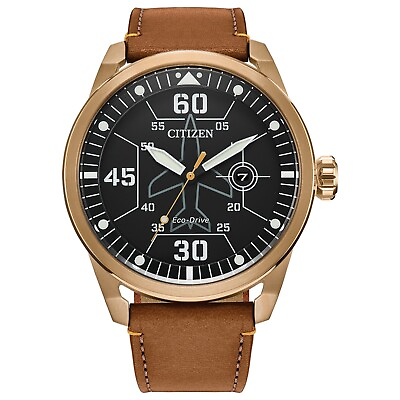 #ad Citizen Eco Drive Avion Weekender Men#x27;s Brown Leather Watch 45MM AW1733 09E $119.99