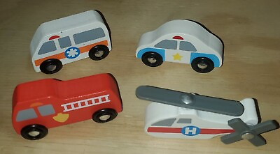 #ad Melissa amp; Doug Wood Rescue Vehicles Fire Truck Police Car Ambulance amp; Helicopter $11.98