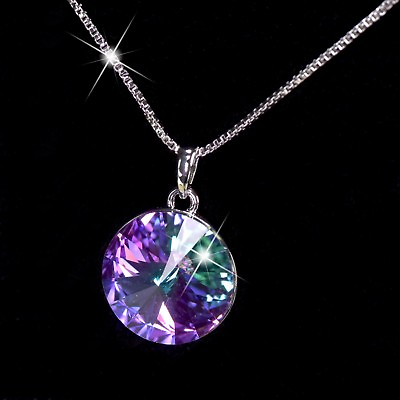 #ad 18k white gold plated made with Swarovski crystal purple drop pendant necklace AU $36.99