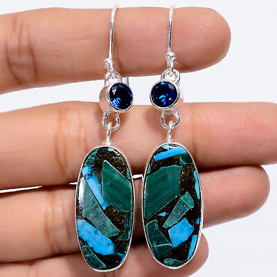 #ad Spiny Copper Turquoise amp; Malachite Fashion 925 Silver Earrings 2.3quot; ARE 2724 $7.99