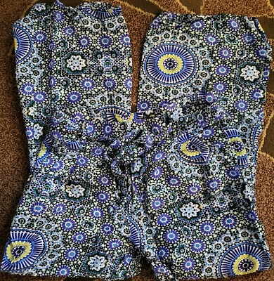 #ad Banana Republic Women Wide Leg Blue Circular Geometric Button Tie Pants SZ 4 $23.00