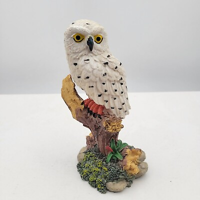 #ad Vintage Resin Owl Figure 5quot; Snowy Owl on Gnarly Branch Rustic Decor $6.75