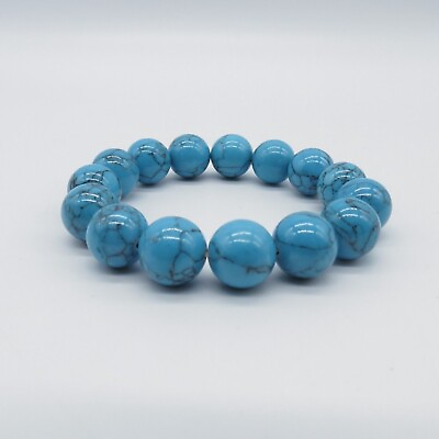 #ad Faux Turquoise Beads Stretch Bracelet 6.5quot; Boho Ceramic Bead Bracelet $8.54