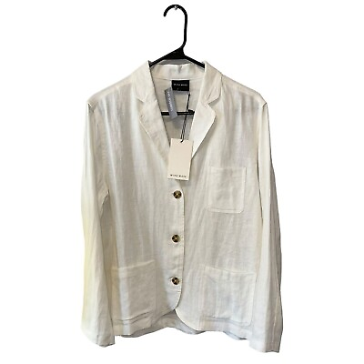#ad Miou Muse Blazer Jacket Size Small White Linen Lightweight Button Pockets $35.00