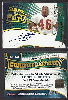 #ad Ladell Betts Redskins Iowa 2002 Bowman RC #SF LB Signed Certified Autograph Card $5.99