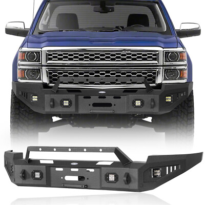 #ad For 2014 2015 Chevy Silverado 1500 Front Bumper w Winch Plate amp; 4x18W LED Lights $539.63