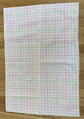 #ad 1 Pottery Barn Kids Pillowcase Plaid Stripe Pink Green Blue Yellow Cotton 20x30 $16.78