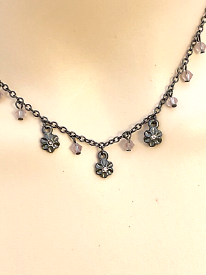#ad Womens Feminine Purple Crystal Flowers Feminine Necklace Flower Charms $10.62