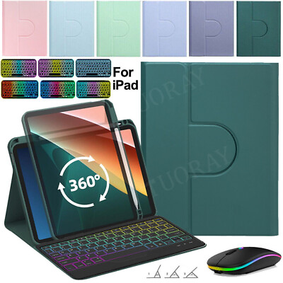 #ad Backlit Keyboard Rotate Case Cover Mouse For iPad 9 8th 7th Generation Air 3 4 5 $8.54