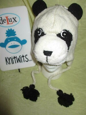 #ad Adult deLux knitwits wooly muzzle PANDA BEAR costume FLEECE LINED knit ski cap $99.99