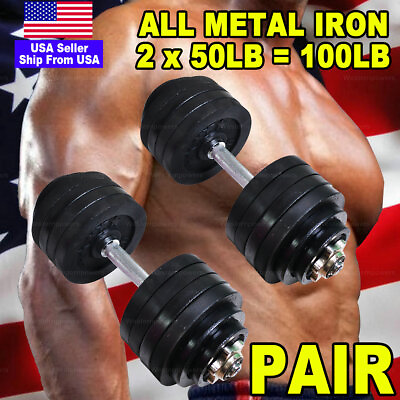 #ad Full Iron Total 100lb Adjustable Dumbbells Set 2 x 50lbs Dumbbells Weight Pair $157.00