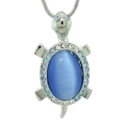 #ad TURTLE Necklace Made With Swarovski Crystal Dark Blue Pendant Water Jewelry Gift $29.00