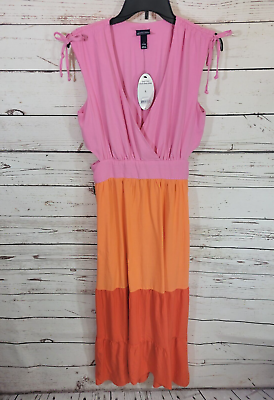 #ad NWT Scoop Pink Colorblock V Neck Side Cutout Tiered Maxi Dress Womens Size Large $16.20