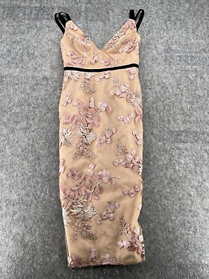 #ad Asos Womens Nude Strappy Floral Embroidered Pencil Midi Dress Size 4 $22.99