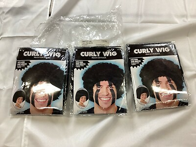 #ad QTY 3 CURLY WIGS BLACK Fits Kids And Adults Ships Fast Free New in Package $16.59