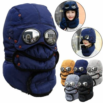 #ad Trapper Hat with Goggles Winter Aviator Hat with Ear Flaps Face Dustproof Cover $14.93