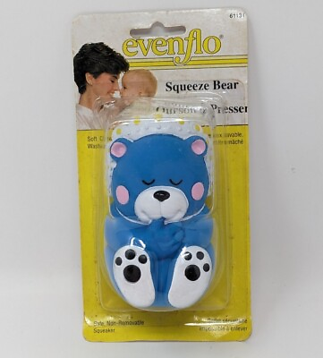 #ad Evenflo Baby Squeeze Bear Toy Squeaker Blue Rubber Bonnet New Old Stock Sealed C $33.29
