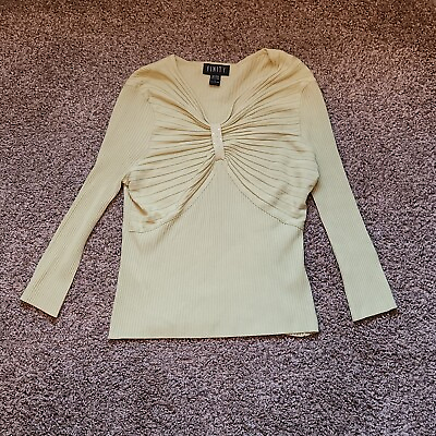 #ad Finity Shirt Womens Large Green Ribbed Long Sleeve Pullover Blouse Shirt Rayon $4.69