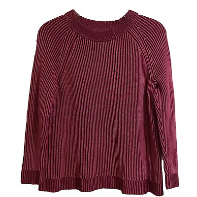 #ad Lands End Size XS 2 4 Dark Pink Cotton Knit Crewneck Sweater Women#x27;s $27.07