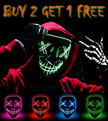#ad Halloween LED Glow Mask 3 Mode EL Wire Costume Clubbing Rave Cosplay Party Purge $7.89