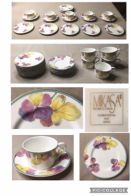 #ad VINTAGE Mikasa Dinnerware BLOSSOM FESTIVAL #AL007 Bone China 19 Piece Set $58.88