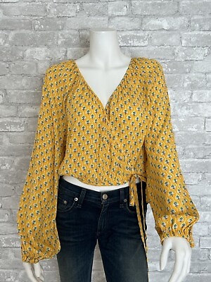 #ad #ad Rhode for Target NWT Size XL Yellow Printed Cropped Wrap Blouse Long Sleeve $29.00