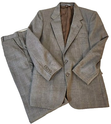 #ad FABERGE Designed in Paris Brown Window Pane Mens 2 piece Suit Size 40S $59.99