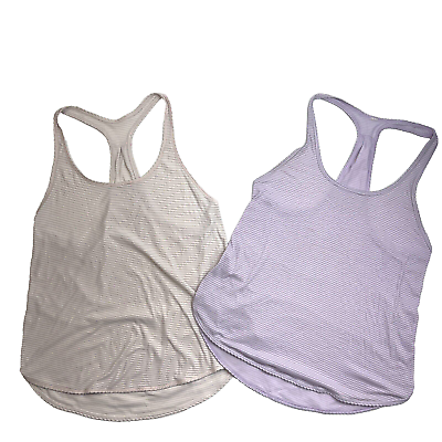 #ad Lululemon Lot Of 2 Striped Purple Peach Sleeveless Top Tank Shirt Women’s Size S $22.94