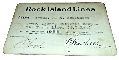 #ad 1908 CRIamp;P ROCK ISLAND EMPLOYEE PASS $75.00
