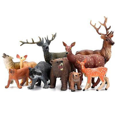 #ad Woodland Animals Figurines Toys 10 Piece Realistic Plastic Wild Forest Animal $37.89