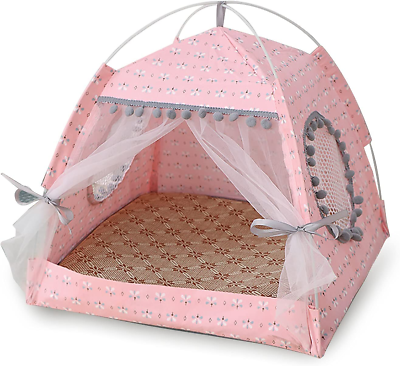 #ad Cat Princess Indoor Tent House Pet Dog Cute Floral Cave Nest Bed Portable Dog Te $42.69