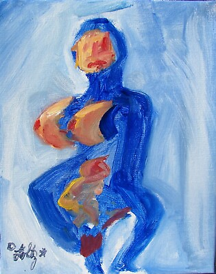 #ad ABSTRACT Painting FIGURE Expressionist ART Modernist BLUE LADY IN LABOR FOLTZ $65.00