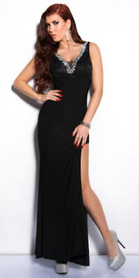 #ad Elegant Ladies Maxi Dress Prom Dress Long V Neck Leg Slit Lace GBP 19.30