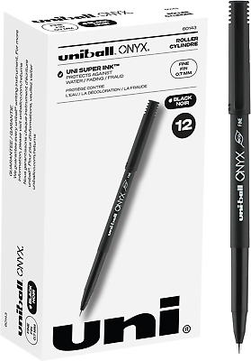 #ad Uniball Onyx Rollerball Stick Pen 12 Pack .7Mm Fine Black Pens Gel Ink Pens $15.94