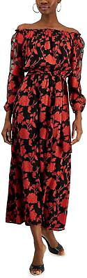 #ad Inc Womens Floral Long Maxi Dress 10823984 Fire Red Black 4 $34.50