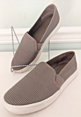 #ad Vince 7.5M 37.5 Blair Leather Slip On Grey Taupe Shoes Perforated Leather Soft $31.97