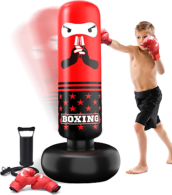 #ad 63#x27;#x27; Inflatable Kids Punching BagFreestanding Boxing Bag with Gloves amp; Pump Kic $50.88