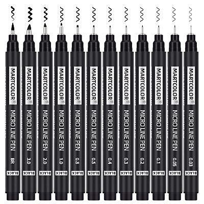 #ad 12 Size Micro Pen Fineliner ink Pens Black Waterproof Archival Inking Marker... $18.56