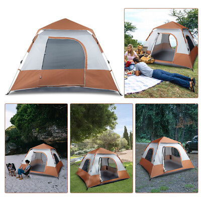 #ad 240*240*150cm Spring Quick Opening Four Person Family Tent Camping Tent Brown $81.70