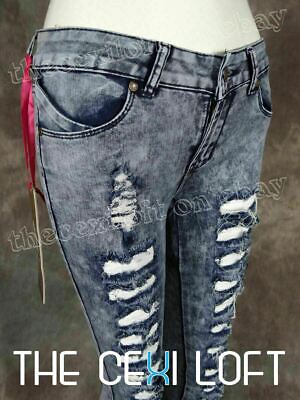 #ad Distressed Womens Skinny Jeans Soft Stretchy Destroyed Down The Whole Leg $19.95