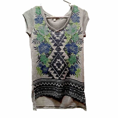 #ad Im In Love With Derek Top Womens Med Gray Stretch Floral Aztec Knit Lightweight $17.00