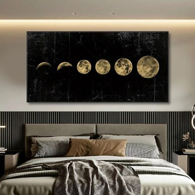 #ad Abstract Canvas Wall Art Moon Phase Gold Black Poster Canvas Painting Wall Decor $26.31