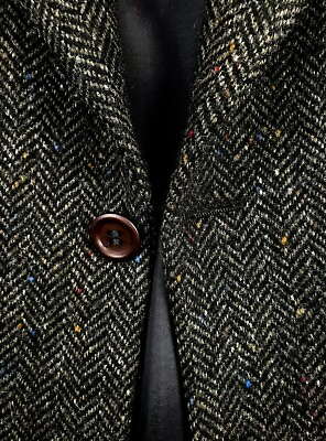 #ad Speckled Donegal Tweed 44R Green Herringbone Sport Coat VTG $85.00