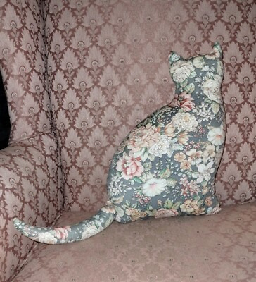 #ad Vintage Floral Cat Shaped Throw Pillow Cat Cottage Core $20.00