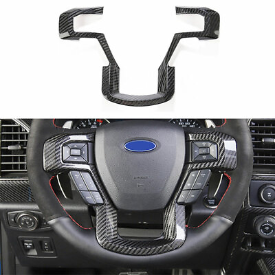 #ad For 2015 2020 Ford F150 F 150 Real Carbon Fiber Steering Wheel Strip Cover Trim $349.28