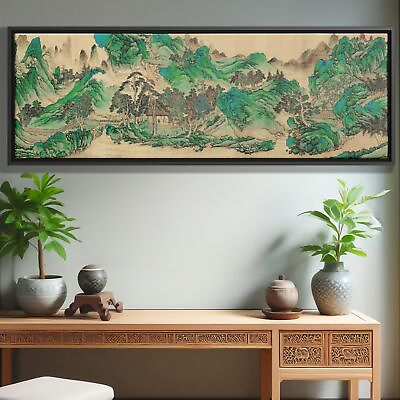#ad Chinese Artwork Asian Long Wall Art Green Mountain Painting Canvas Print 中国山水画 $97.88