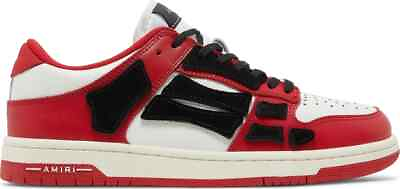 #ad AMIRI Skel Skeleton Low Top Leather Sneakers 48 US 15 Mens Black Red Defect New $450.00