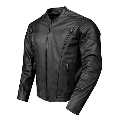 #ad Premium Men#x27;s Motorcycle Black Cowhide Leather Biker Front Air Vents Jacket $129.99