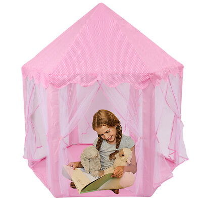 #ad Pink Princess Castle Play Tent Kids Girls Playhouse fr Indoor Outdoor Game House $32.78
