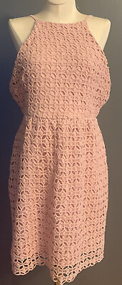 #ad Romeo amp; Juliet Dress Dusty Pink Blush Eyelet Lace Overlay Size M NWT $75.99